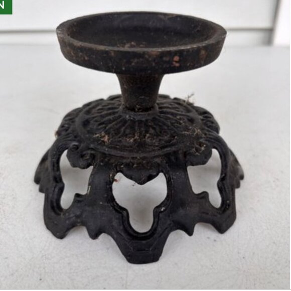 Vintage Black Cast Iron Candle Holder Pedestal Gothic Ornate Filigree Decor - Picture 6 of 15